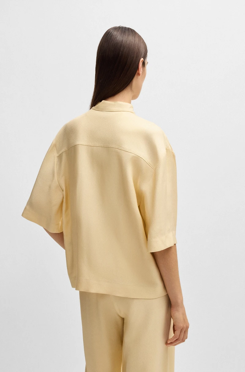Relaxed-fit blouse soft twill with stand collar