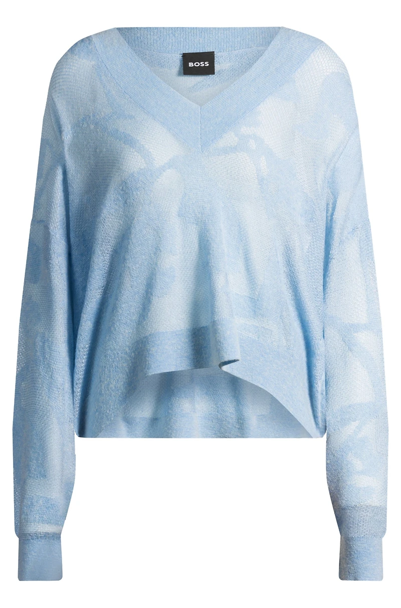 V-neck sweater floral knitted jacquard