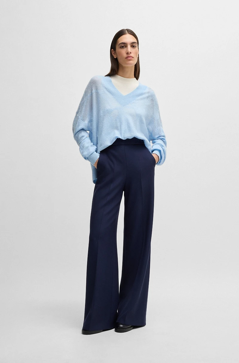 V-neck sweater floral knitted jacquard
