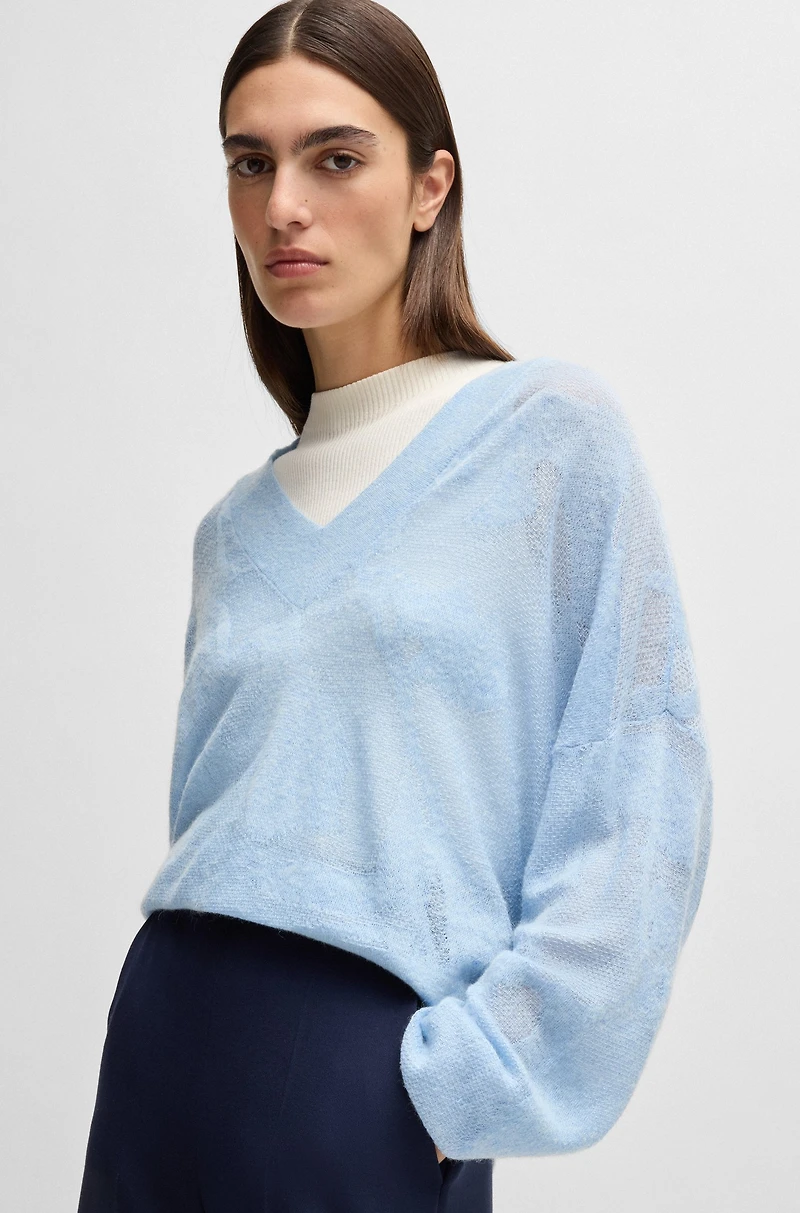 V-neck sweater floral knitted jacquard