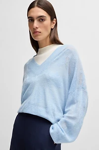 V-neck sweater floral knitted jacquard