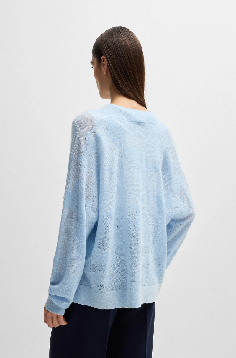 V-neck sweater floral knitted jacquard