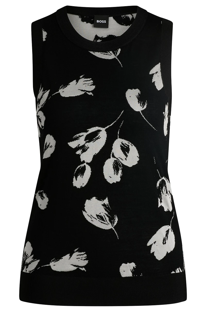 Merino wool knitted top with tulip jacquard