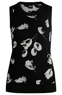 Merino wool knitted top with tulip jacquard