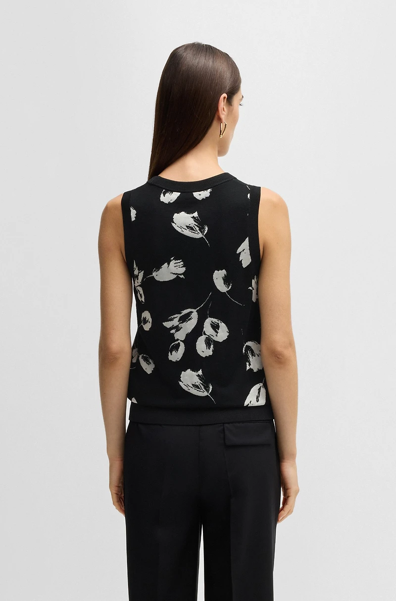 Merino wool knitted top with tulip jacquard