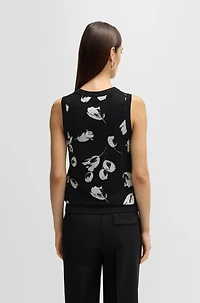 Merino wool knitted top with tulip jacquard