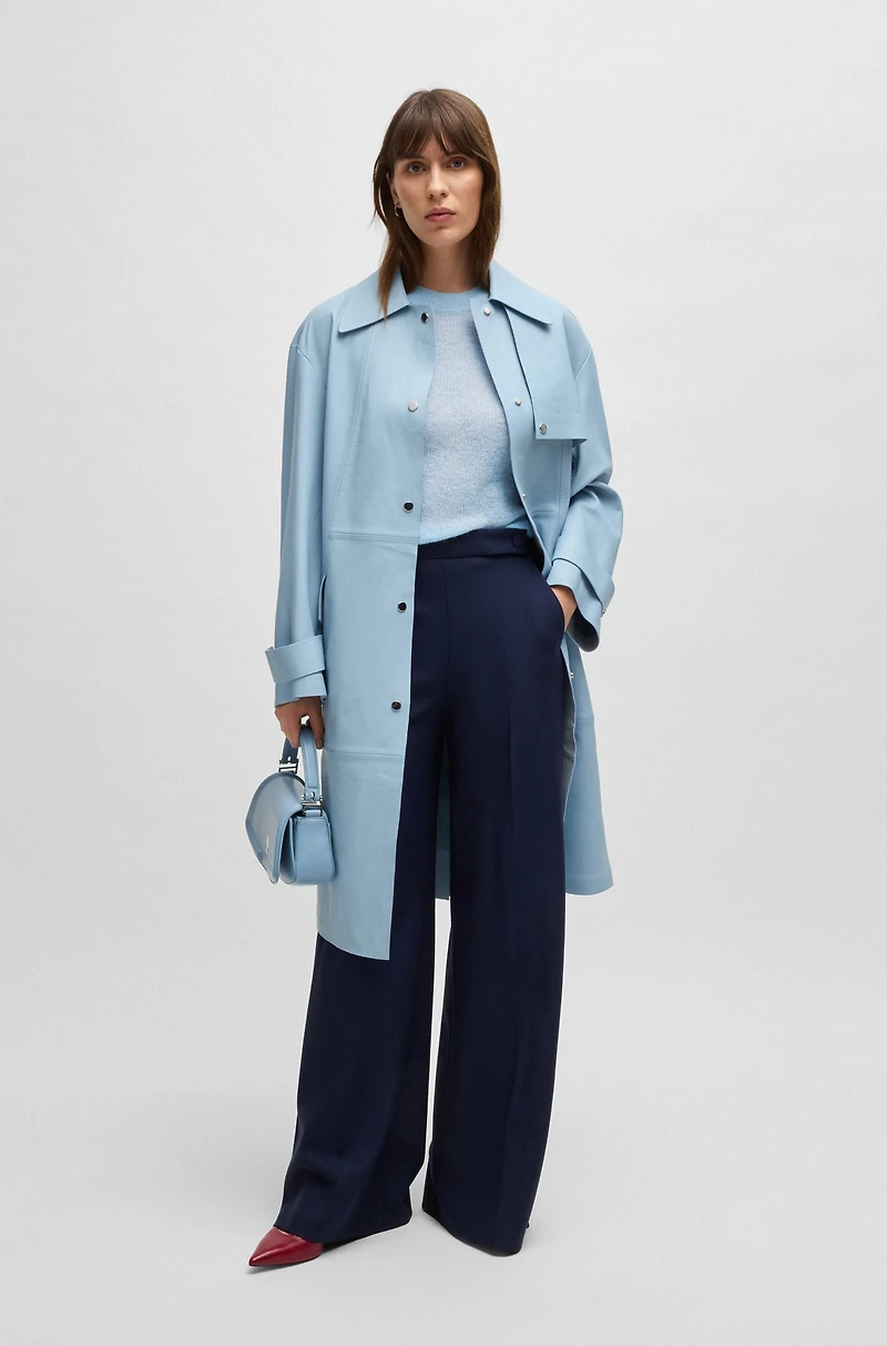 Cropped-sleeve knitted sweater textured wool