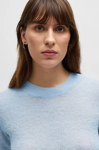 Cropped-sleeve knitted sweater textured wool