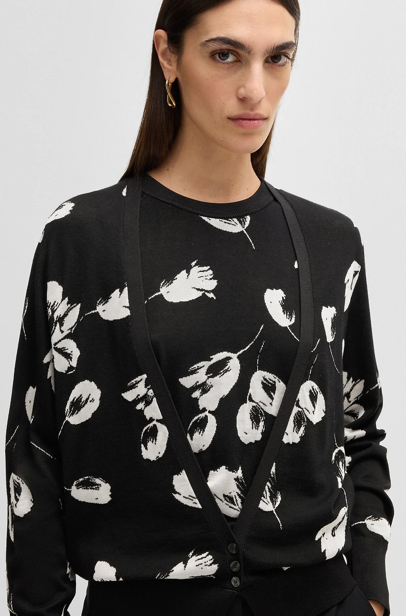 Merino wool-blend cardigan with tulip jacquard