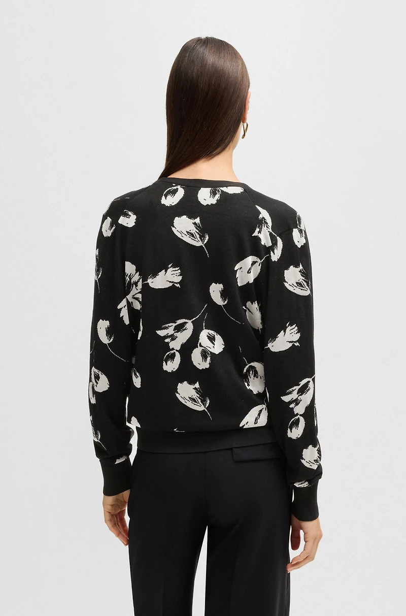 Merino wool-blend cardigan with tulip jacquard