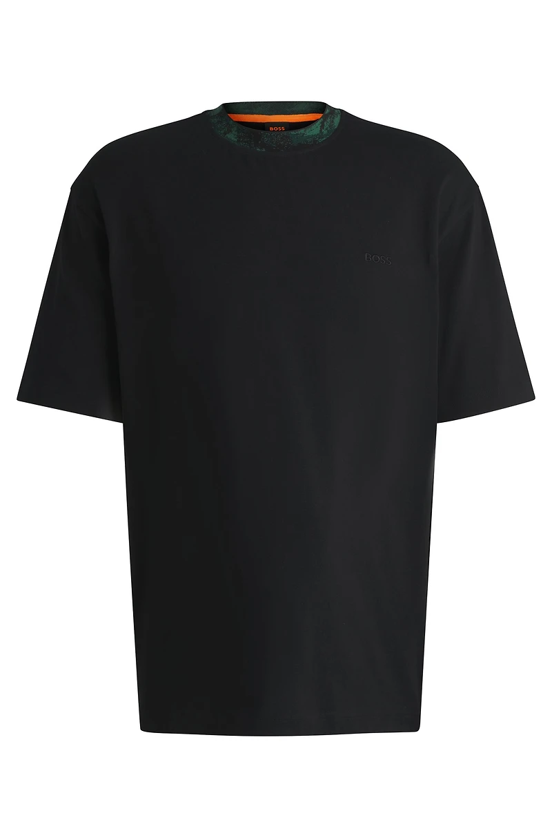Cotton-jersey T-shirt with jungle-artwork collar
