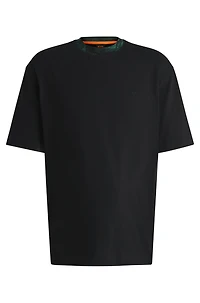 Cotton-jersey T-shirt with jungle-artwork collar
