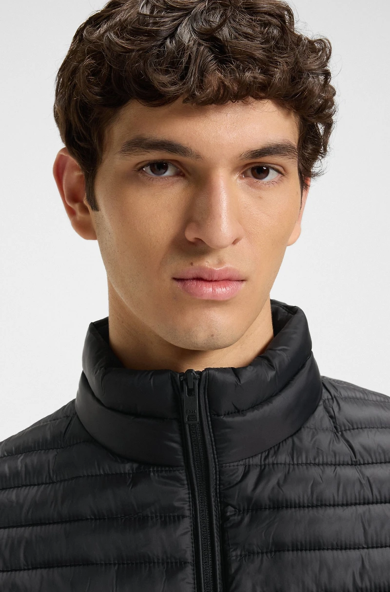 Water-repellent quilted field jacket with packable hood