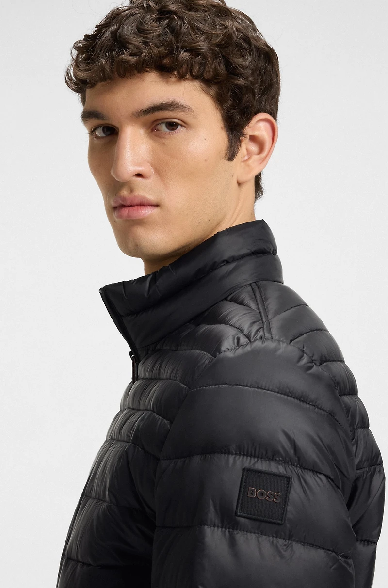 Water-repellent quilted field jacket with packable hood