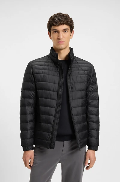 Water-repellent quilted field jacket with packable hood