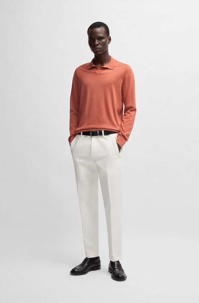 Johnny-collar regular-fit sweater silk and cotton