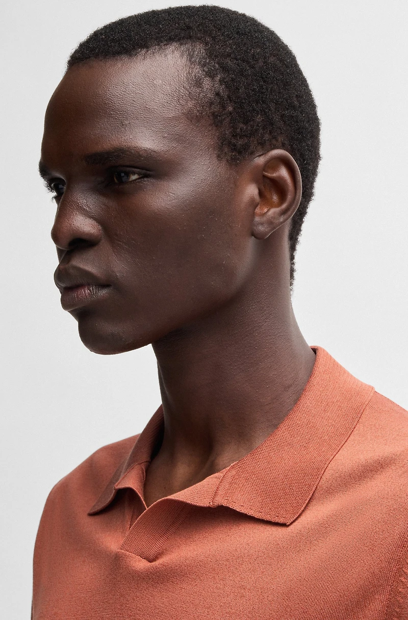 Johnny-collar regular-fit sweater silk and cotton