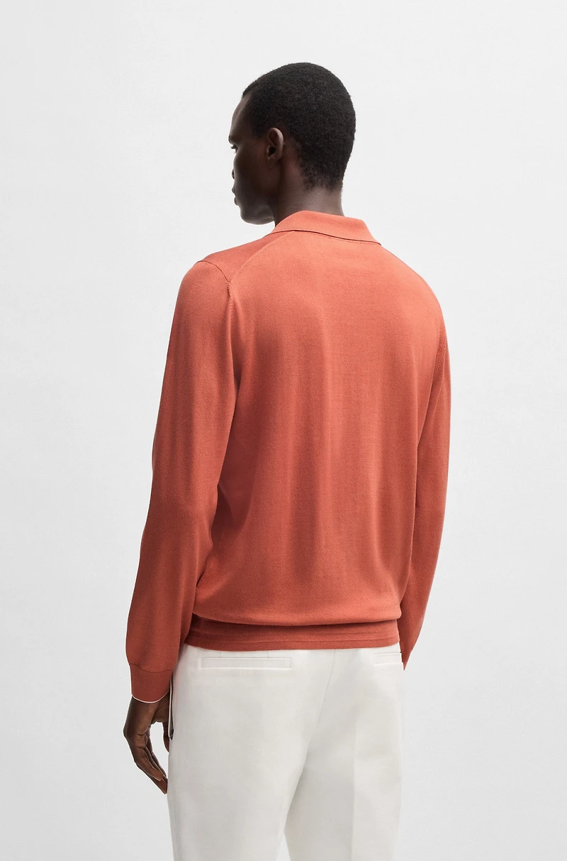 Johnny-collar regular-fit sweater silk and cotton