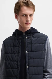 Hooded gilet wool with down-blend front panel