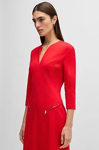 V-neck dress with zipped pockets and cropped sleeves