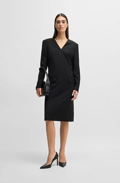 Tailored V-neck dress with flap pockets relaxed fit