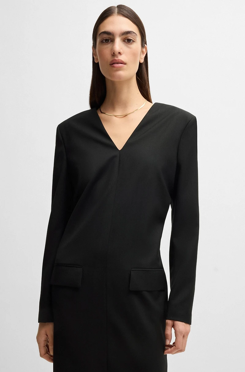 Tailored V-neck dress with flap pockets relaxed fit