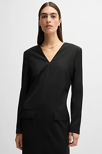 Tailored V-neck dress with flap pockets relaxed fit