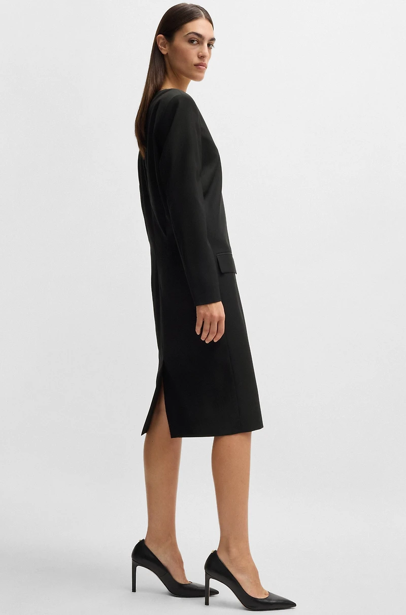 Tailored V-neck dress with flap pockets relaxed fit