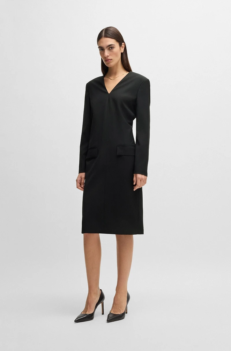 Tailored V-neck dress with flap pockets relaxed fit