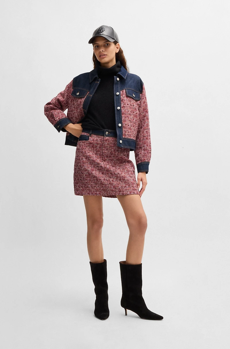 Multicolored-tweed jacket with denim trims