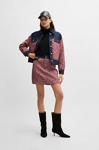 Multicolored-tweed jacket with denim trims