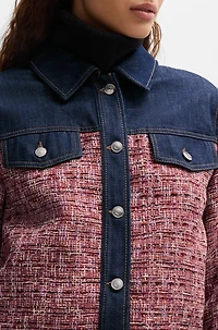 Multicolored-tweed jacket with denim trims
