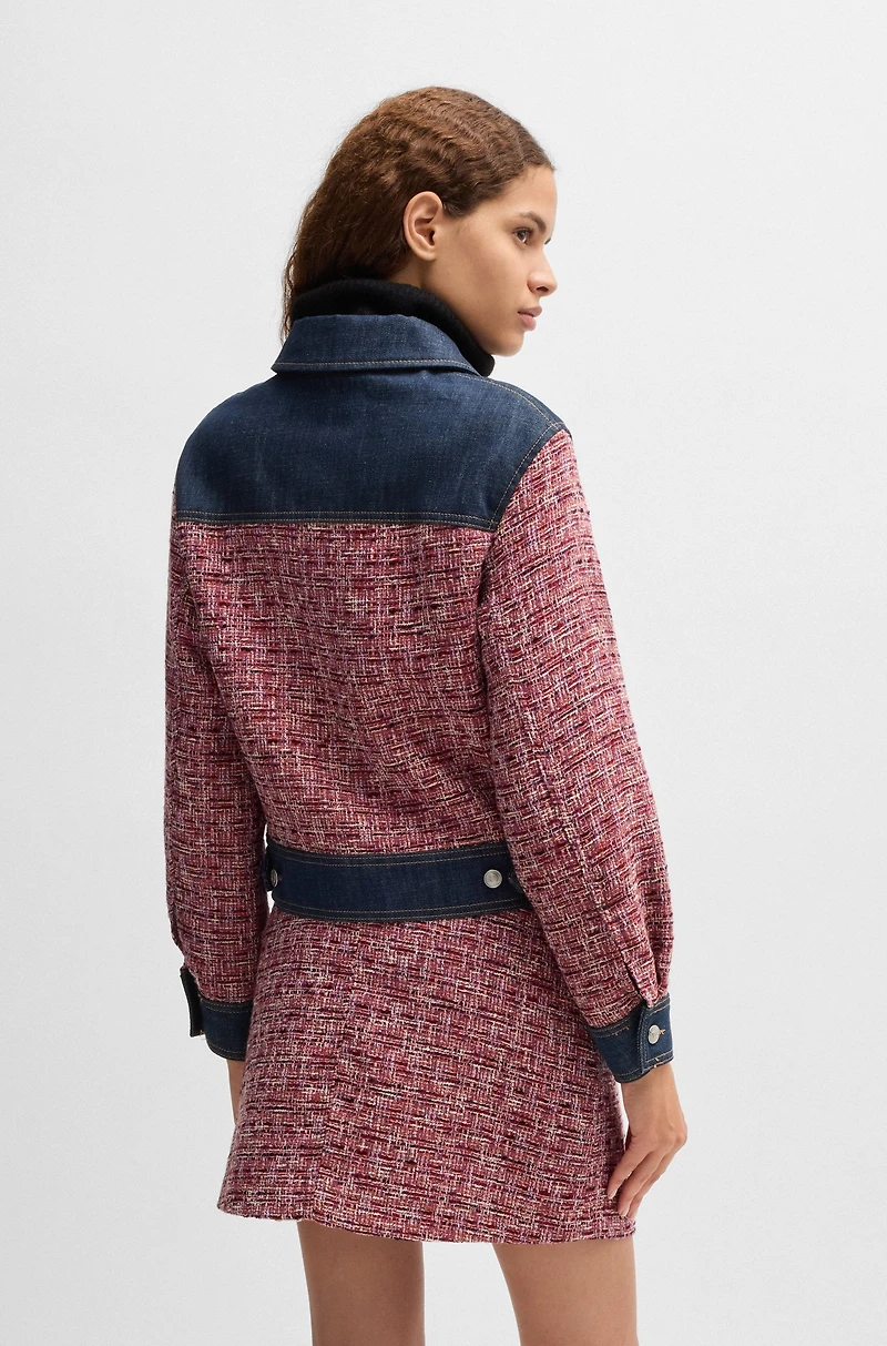 Multicolored-tweed jacket with denim trims