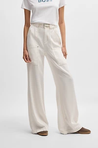 Wide-leg trousers with belt and pocket detailing