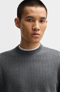 Cotton sweater with knitted vertical stripes regular fit