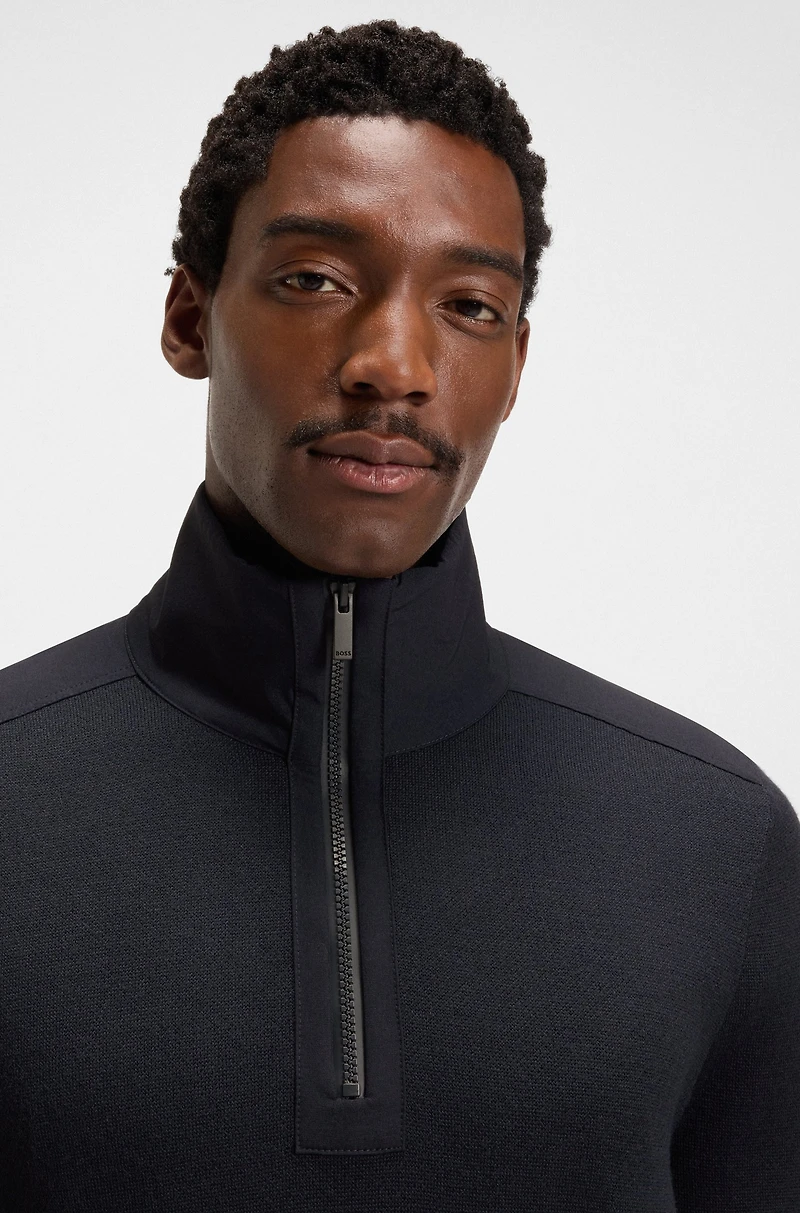 Zip-neck sweater with softshell trims