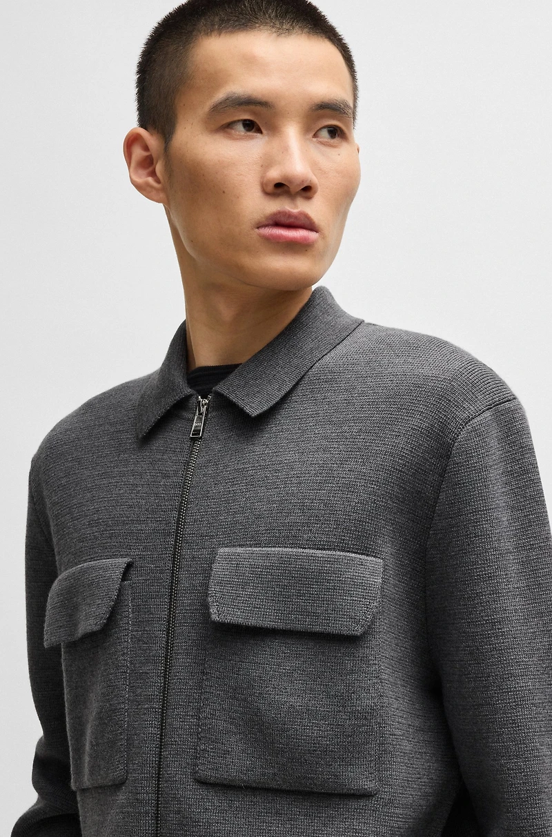 Zip-up regular-fit cardigan wool