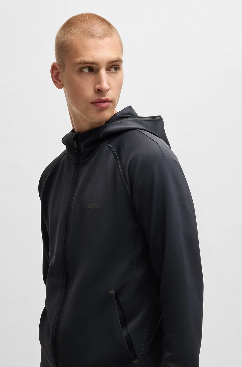Reflective-branding hoodie with zip front