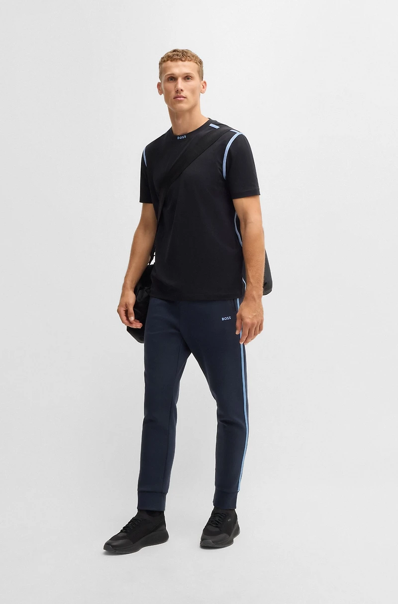 Stretch-cotton T-shirt with tape trims