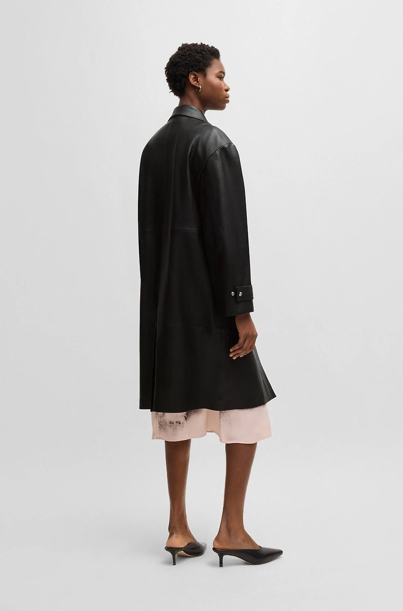 Leather trench coat with silver-tone trims