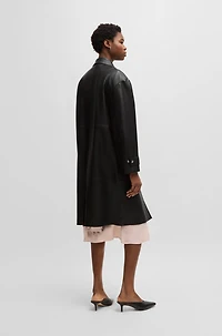 Leather trench coat with silver-tone trims