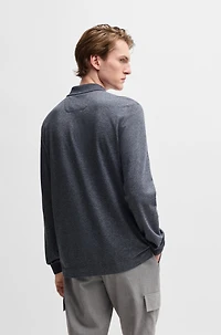 Long-sleeved knit polo mouliné cotton and silk