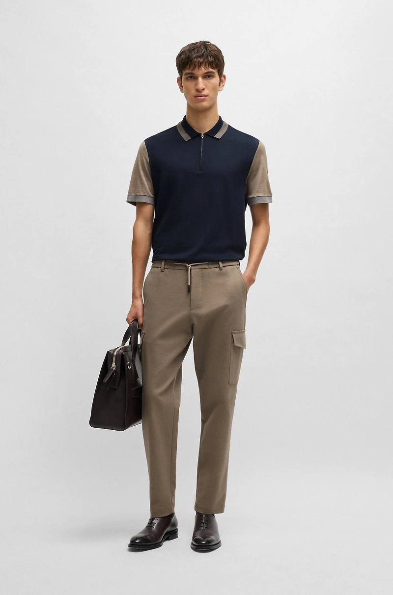 Cotton-silk polo shirt with contrast details