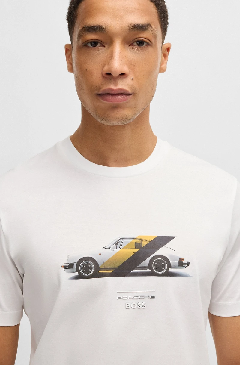 Porsche x BOSS mercerized-cotton T-shirt with collaborative branding
