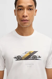 Porsche x BOSS mercerized-cotton T-shirt with collaborative branding
