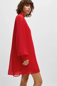 Sheer-sleeve dress with plissé pleats