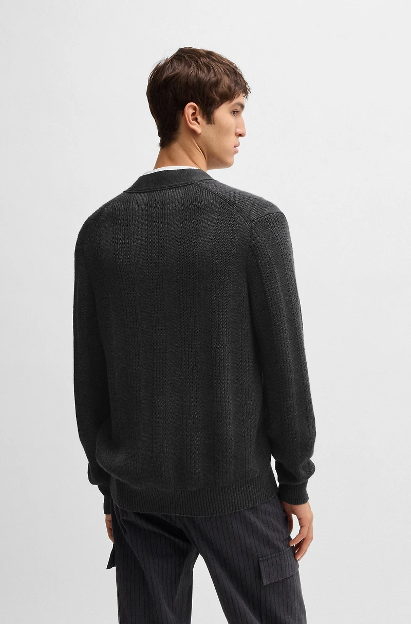 Mixed-structure V-neck sweater wool