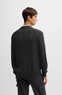 Mixed-structure V-neck sweater wool