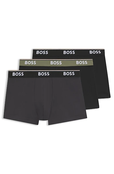 Three-pack of logo-waistband trunks stretch cotton