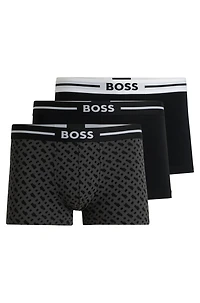 Three-pack of stretch-cotton plain and monogrammed trunks